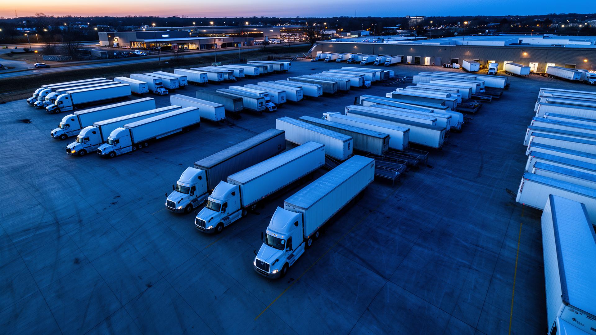 Freight distribution yard at dusk